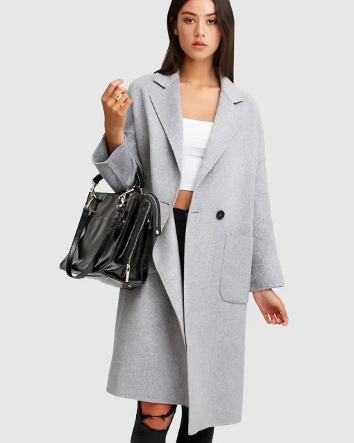 Belle & Bloom Publisher Double-Breasted Wool Blend Coat - Grey Marle Outlet