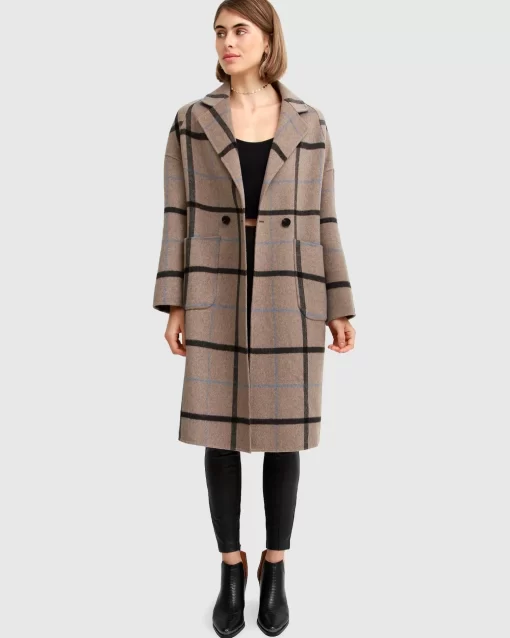 Belle & Bloom Publisher Double-Breasted Wool Blend Coat - Oat Plaid Clearance