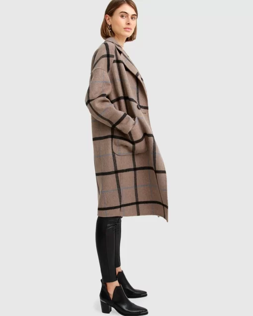 Belle & Bloom Publisher Double-Breasted Wool Blend Coat - Oat Plaid Clearance