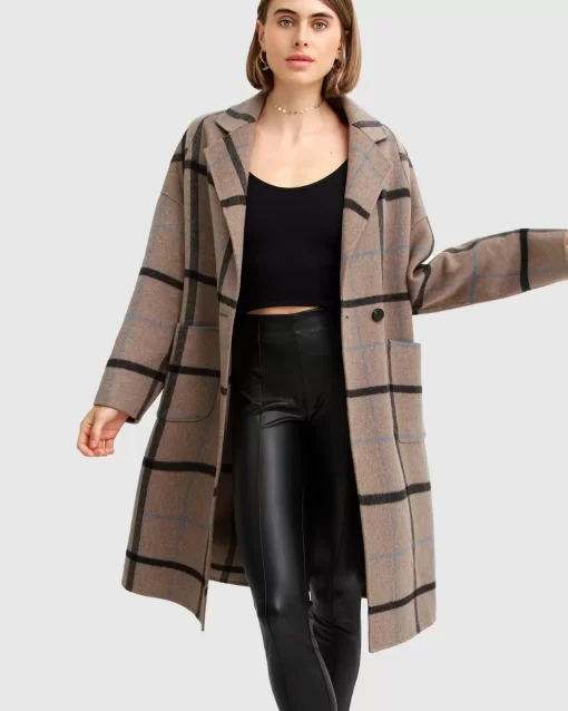 Belle & Bloom Publisher Double-Breasted Wool Blend Coat - Oat Plaid Clearance