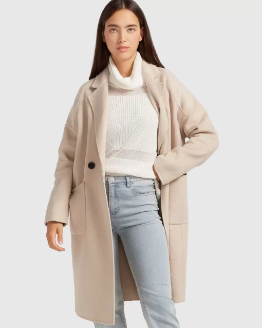 Belle & Bloom Publisher Double-Breasted Wool Blend Coat - Sand Best