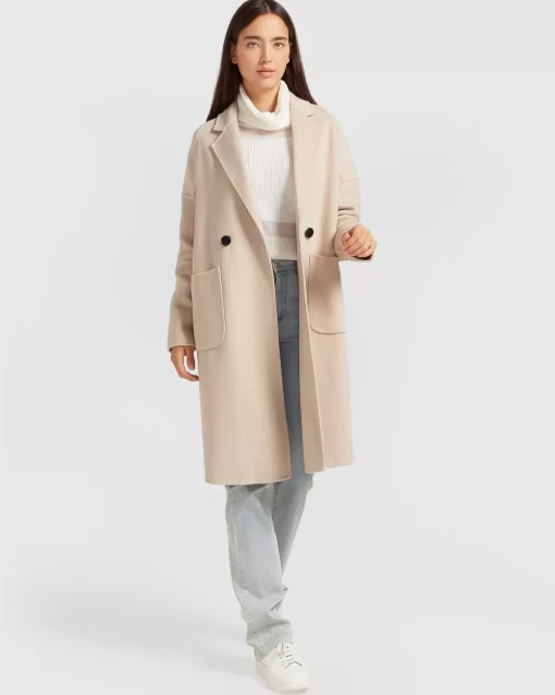 Belle & Bloom Publisher Double-Breasted Wool Blend Coat - Sand Best