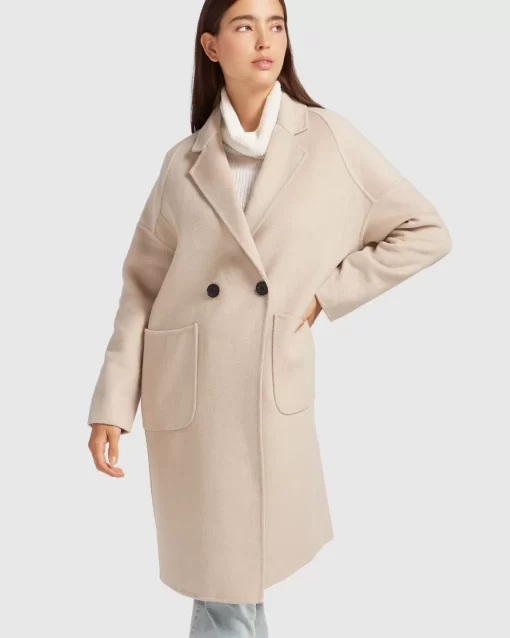 Belle & Bloom Publisher Double-Breasted Wool Blend Coat - Sand Best