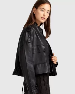 Belle & Bloom Reload Draped Leather Look Jacket - Black Fashion