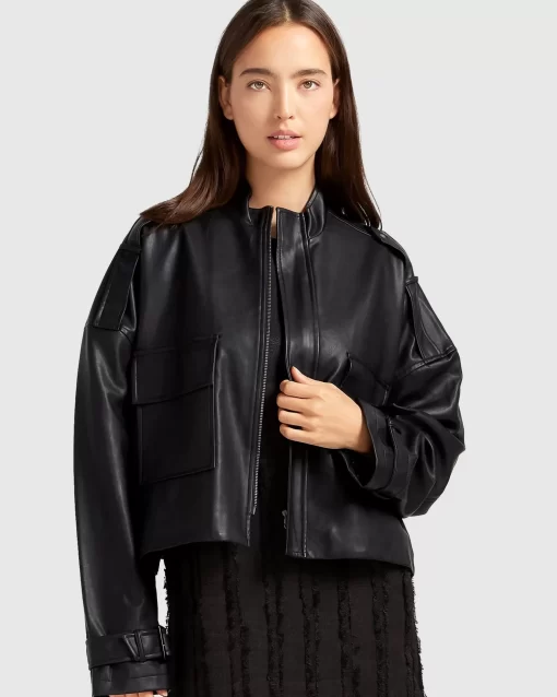 Belle & Bloom Reload Draped Leather Look Jacket - Black Online