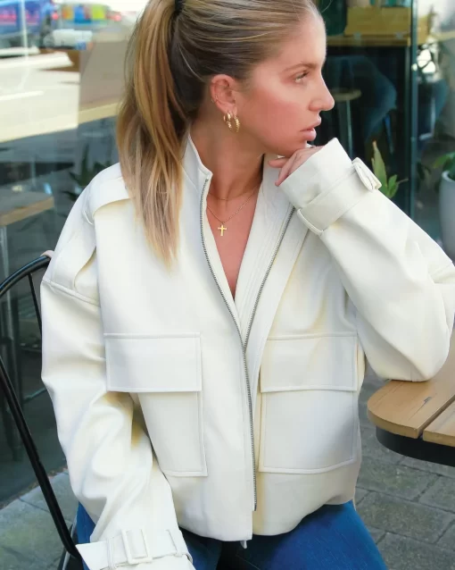 Belle & Bloom Reload Draped Leather Look Jacket - Cream Best Sale