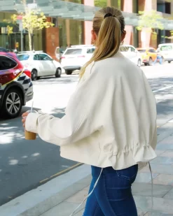 Belle & Bloom Reload Draped Leather Look Jacket - Cream Clearance