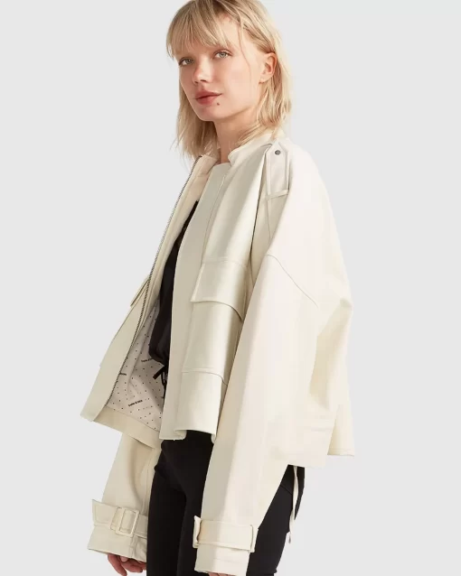 Belle & Bloom Reload Draped Leather Look Jacket - Cream Best Sale