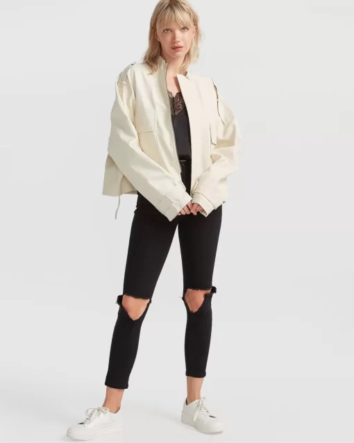 Belle & Bloom Reload Draped Leather Look Jacket - Cream Best Sale