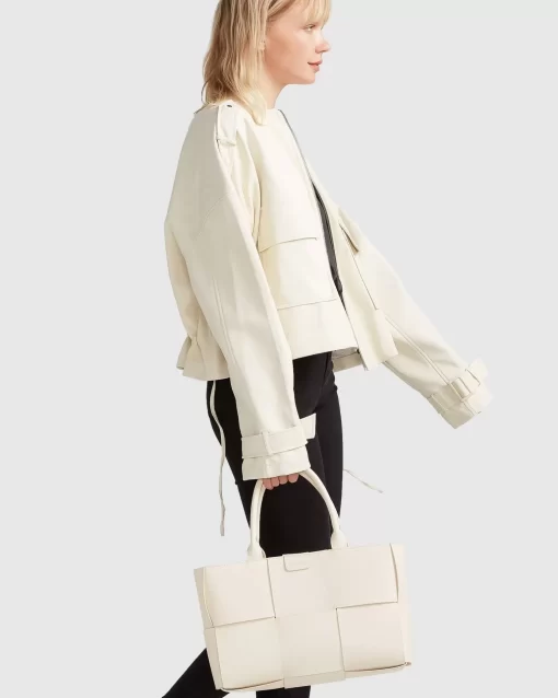 Belle & Bloom Reload Draped Leather Look Jacket - Cream Clearance