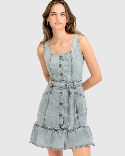 Belle & Bloom Rendezvous Denim Mini Dress - Stonewash Sale