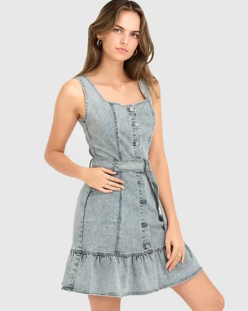 Belle & Bloom Rendezvous Denim Mini Dress - Stonewash Sale