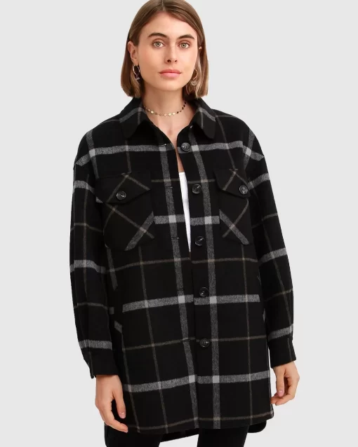 Belle & Bloom River'S Edge Plaid Shacket - Black Plaid New