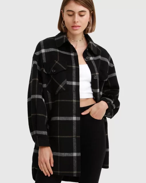 Belle & Bloom River'S Edge Plaid Shacket - Black Plaid New