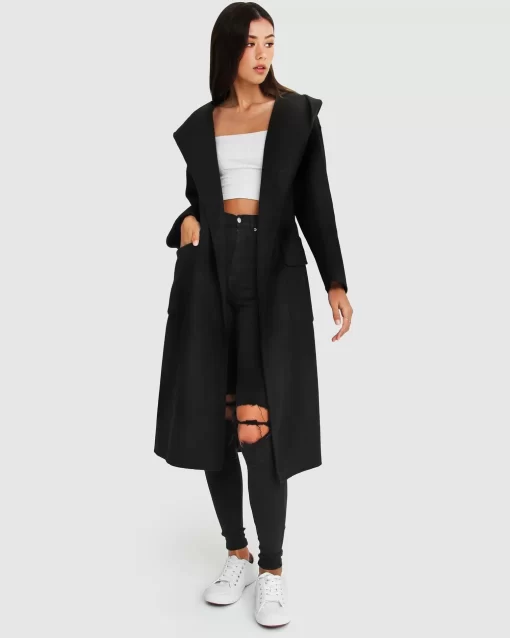 Belle & Bloom Runaway Wool Blend Robe Coat - Black Best