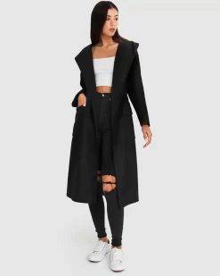 Belle & Bloom Runaway Wool Blend Robe Coat - Black Hot