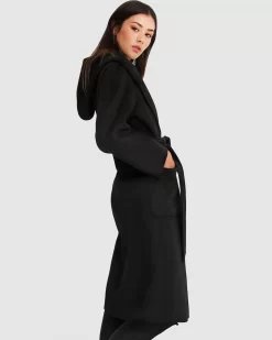 Belle & Bloom Runaway Wool Blend Robe Coat - Black Best