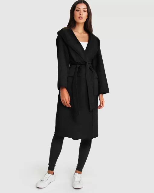 Belle & Bloom Runaway Wool Blend Robe Coat - Black Best