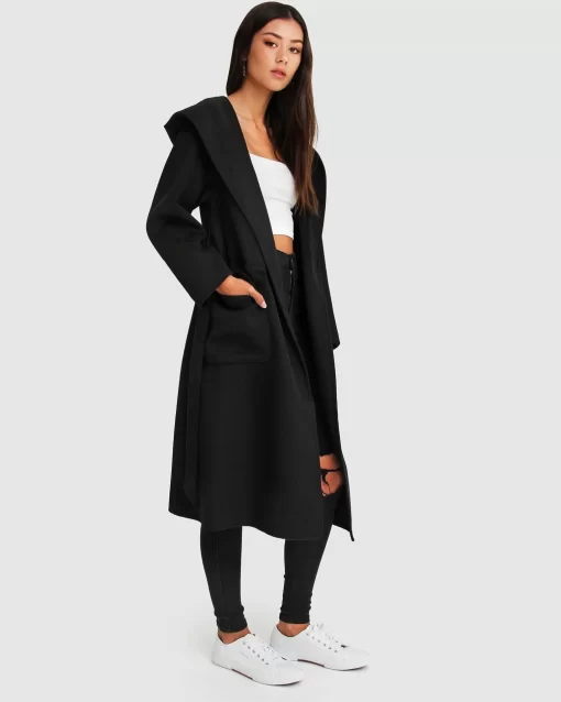 Belle & Bloom Runaway Wool Blend Robe Coat - Black Best