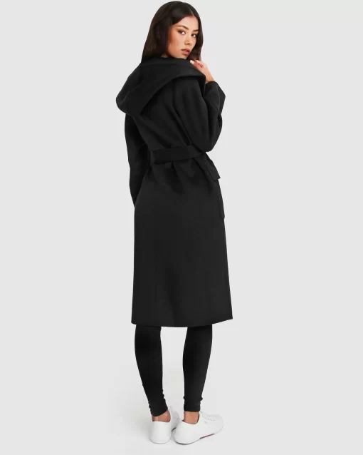 Belle & Bloom Runaway Wool Blend Robe Coat - Black Best