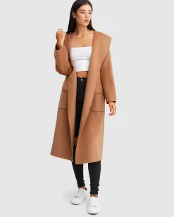 Belle & Bloom Runaway Wool Blend Robe Coat - Dark Camel Best Sale