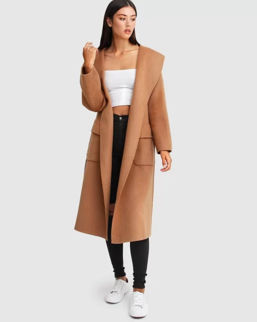 Belle & Bloom Runaway Wool Blend Robe Coat - Dark Camel Flash Sale