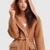 Belle & Bloom Runaway Wool Blend Robe Coat - Dark Camel Best Sale