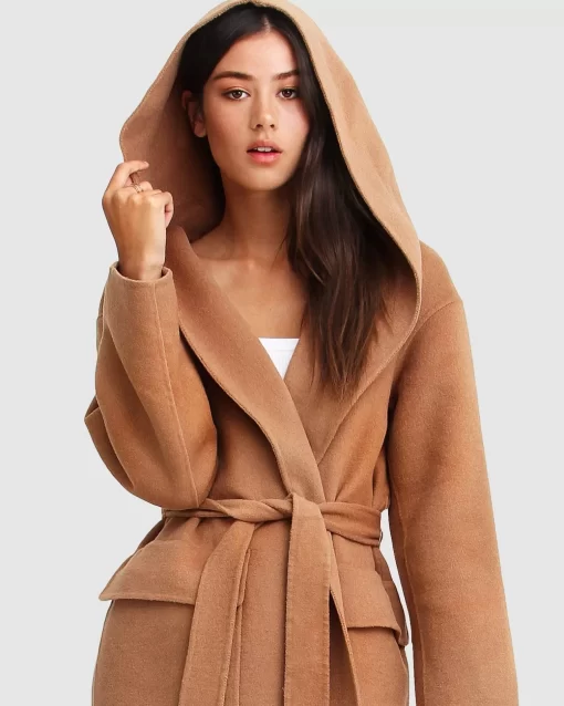 Belle & Bloom Runaway Wool Blend Robe Coat - Dark Camel Best Sale