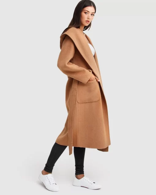 Belle & Bloom Runaway Wool Blend Robe Coat - Dark Camel Best Sale