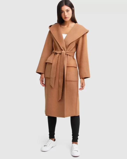 Belle & Bloom Runaway Wool Blend Robe Coat - Dark Camel Best Sale