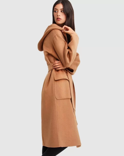 Belle & Bloom Runaway Wool Blend Robe Coat - Dark Camel Best Sale