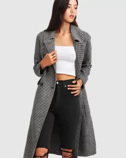 Belle & Bloom Save My Love Wool Coat - Black & White Check Clearance