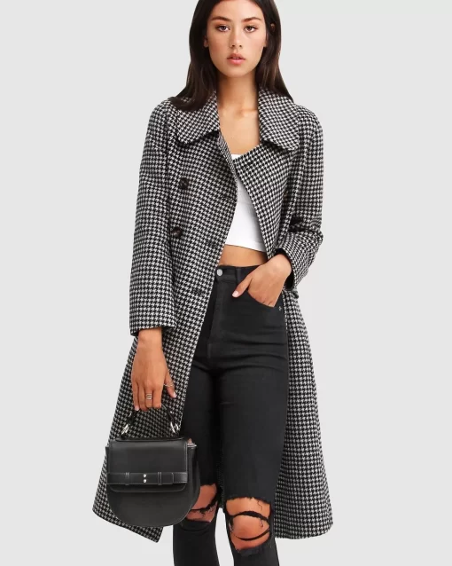 Belle & Bloom Save My Love Wool Coat - Black & White Check Clearance