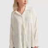 Belle & Bloom Serenade Velvet Plisse Shirt - Off-White Clearance