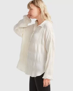 Belle & Bloom Serenade Velvet Plisse Shirt - Off-White Clearance