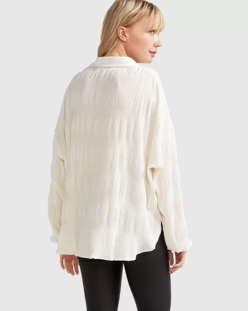 Belle & Bloom Serenade Velvet Plisse Shirt - Off-White Clearance