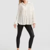 Belle & Bloom Serenade Velvet Plisse Shirt - Off-White Clearance