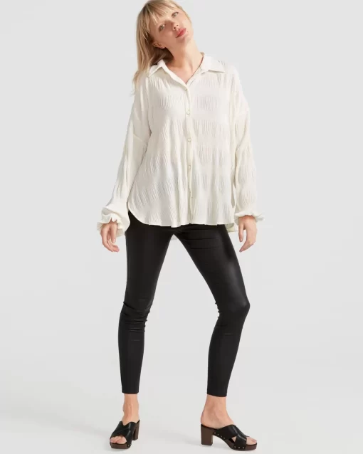 Belle & Bloom Serenade Velvet Plisse Shirt - Off-White Clearance