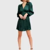 Belle & Bloom Shine Bright Ruched Mini Dress - Dark Green Hot