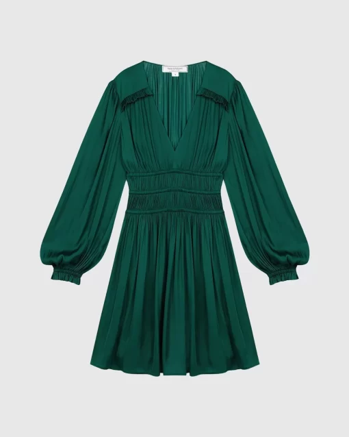 Belle & Bloom Shine Bright Ruched Mini Dress - Dark Green Hot