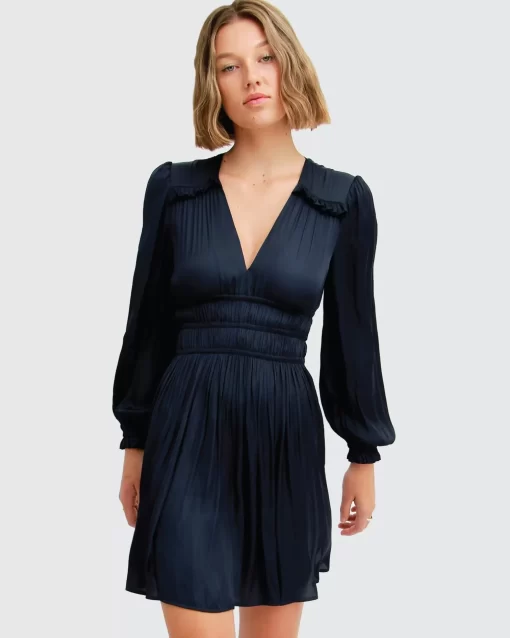 Belle & Bloom Shine Bright Ruched Mini Dress - Navy Online