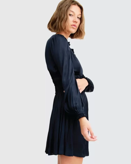 Belle & Bloom Shine Bright Ruched Mini Dress - Navy Online