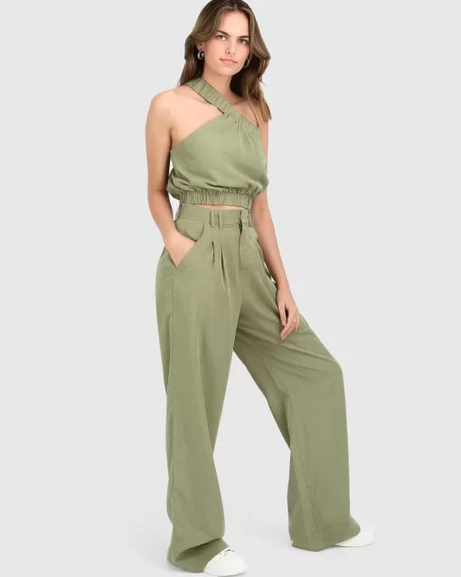 Belle & Bloom State Of Play Wide Leg Pant - Army Green Sale