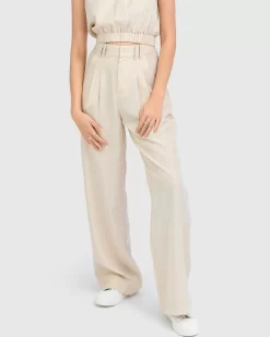 Belle & Bloom State Of Play Wide Leg Pant - Sand Clearance