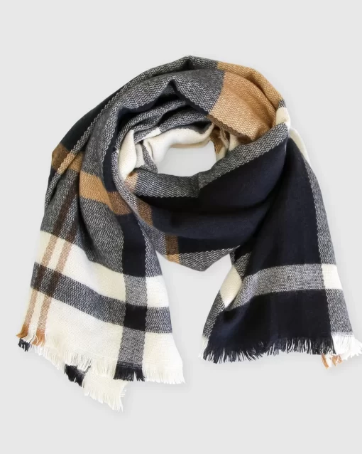 Belle & Bloom Staten Island Plaid Scarf - Navy Cheap