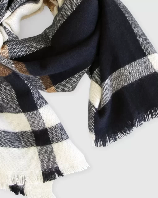 Belle & Bloom Staten Island Plaid Scarf - Navy Cheap