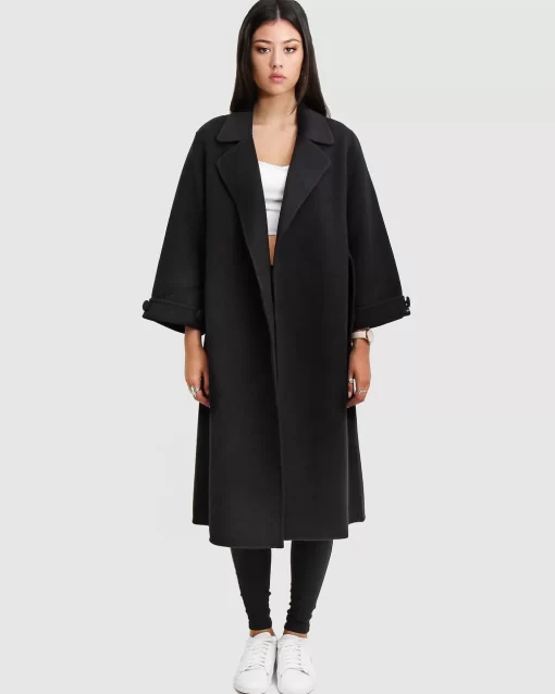 Belle & Bloom Stay Wild Oversized Wool Coat - Black Cheap