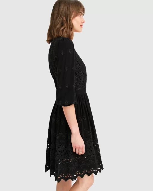 Belle & Bloom Sweet Talk Eyelet Mini Dress - Black Online