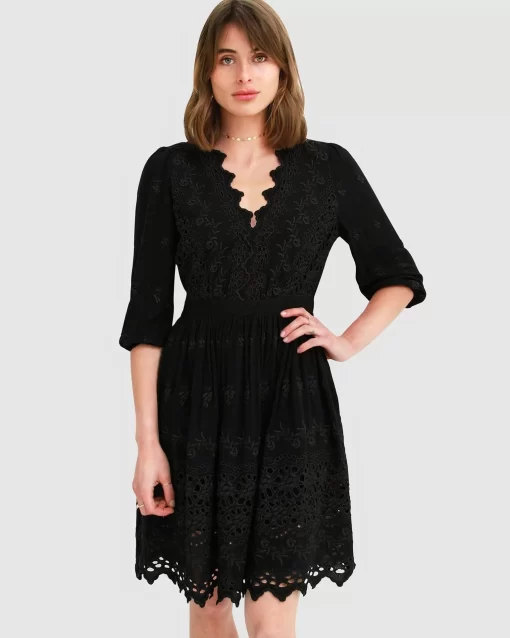 Belle & Bloom Sweet Talk Eyelet Mini Dress - Black Online