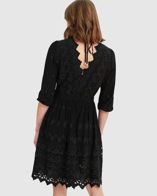 Belle & Bloom Sweet Talk Eyelet Mini Dress - Black Online